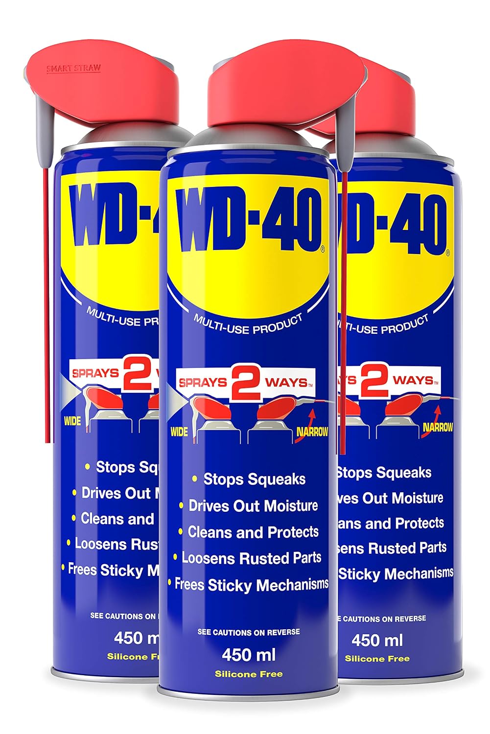 WD-40 Multi Use Lubricant Spray 450ml Triple Pack, Wide and Narrow Smart Straw