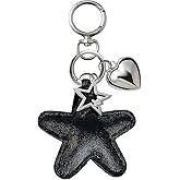 VITITRAN Y2K Star Keychain Leather Bag Charm with Heart Tassel, Cute Aesthetic Key Ring, Backpacks Purse Charms Gifts