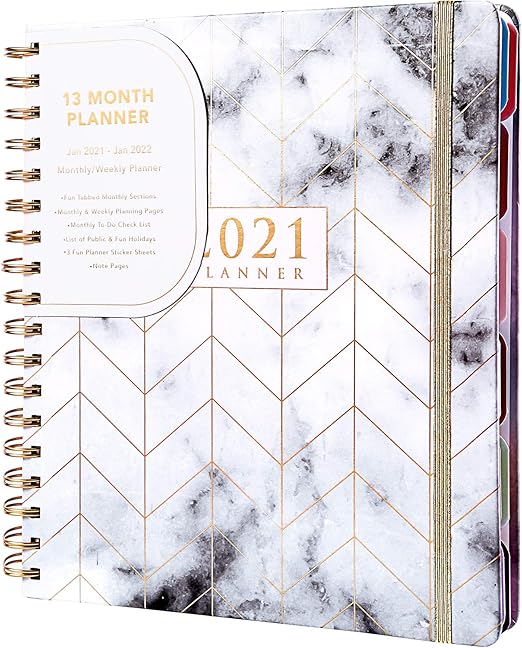 Amazon Com Cagie Daily Weekly Planner Jan 2021 To Jan 2022 13 Month Academic Yearly Day Planner Twin Wire Binding Hardcover Agenda With Stickers Calendar Monthly Tabs For Women Gray Office Products