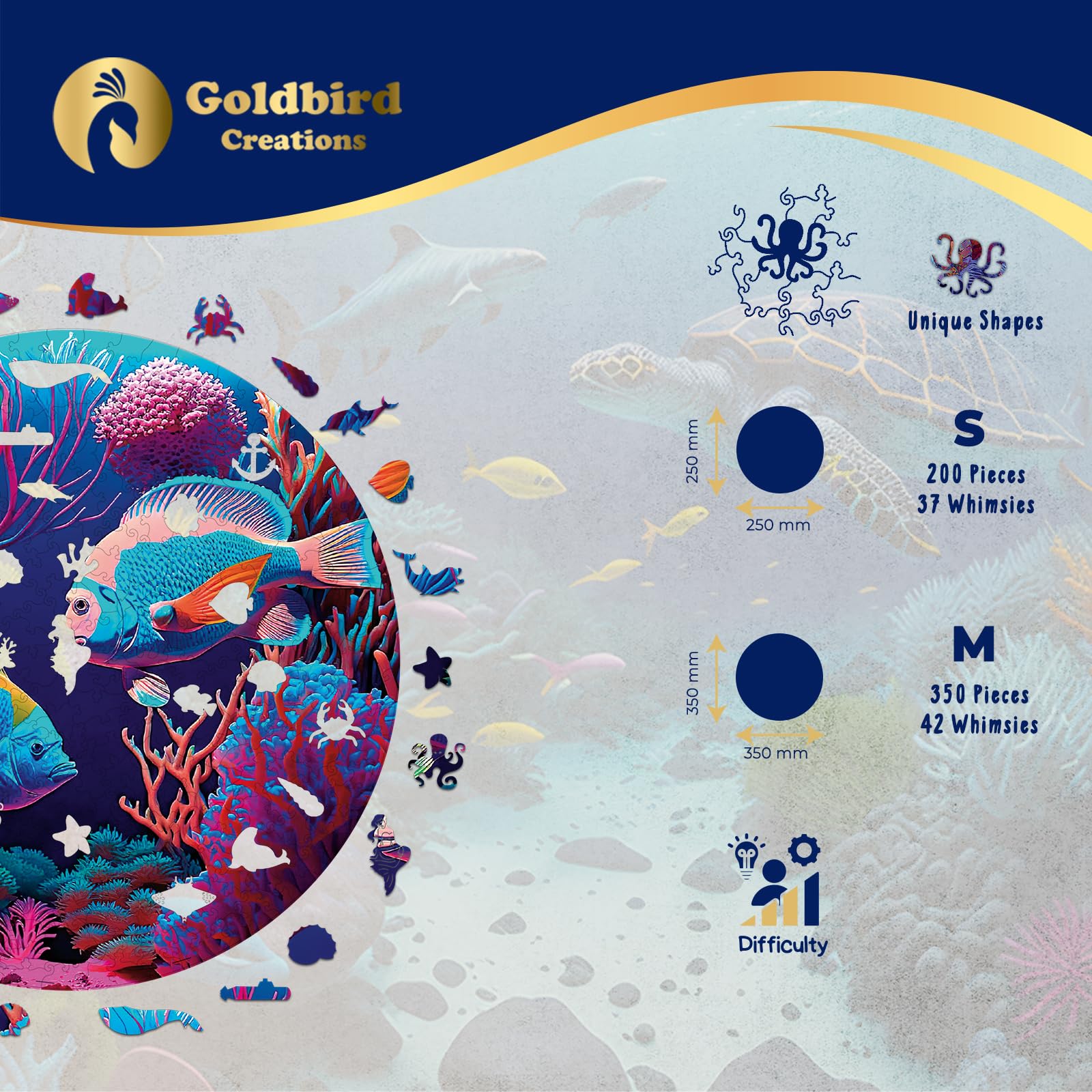 Eco-Friendly Wooden Puzzles for Adults & Kids - 300 Piece Wood Puzzles - Relaxation & Brain Training - Whimsical Pieces - Premium Gift Box - Colorful Fishes Jigsaw Puzzle