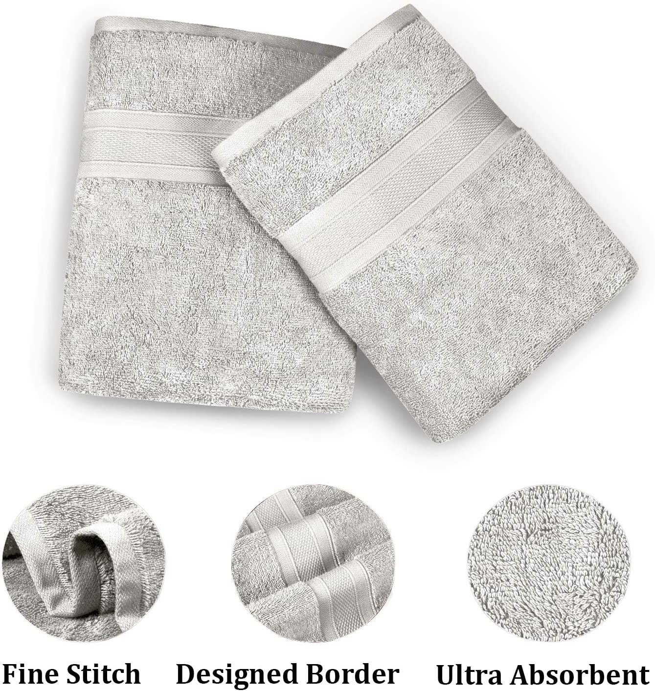 TRIDENT Soft and Plush, 100% Cotton, Highly Absorbent, Bathroom Towels, Super Soft, 6 Piece Towel Set (2 Bath Towels, 2 Hand Towels, 2 Washcloths), 500 GSM, Silver: Kitchen & Dining