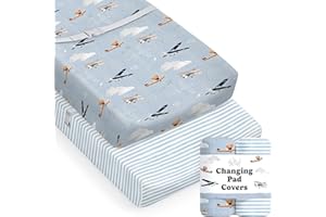 SORREL + FERN Baby Changing Pad Cover 2-Pack for Boys, Girls (Watercolor Airplanes and Clouds) - Premium Fitted Sheets Baby Diaper Changing Table Cover - Buttery Soft Cotton Blend