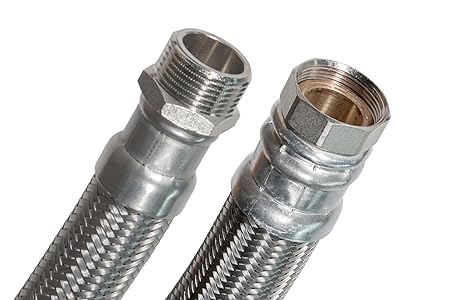 SFX® Panzerschlauch DN25 - 1' ÜM x 1' AG 10bar Saugschlauch Brunnenpumpen Edelstahl 30 cm