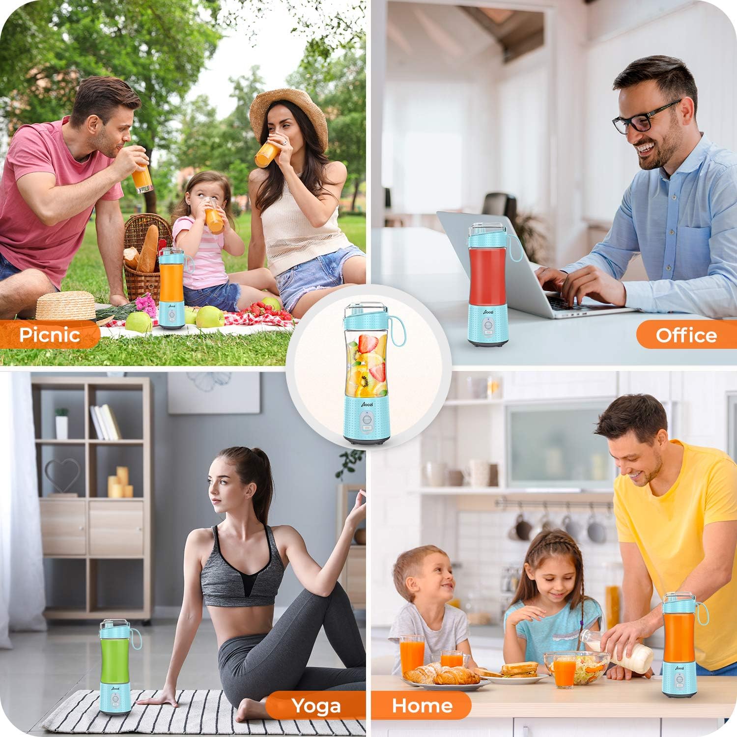 Portable Blender, Personal Size Blender Smoothies and Shakes, Mini Blender 4000mAh USB Rechargeable with Six Blades, Handheld Blender Sports, Travel, Gym (Blue): Kitchen & Dining