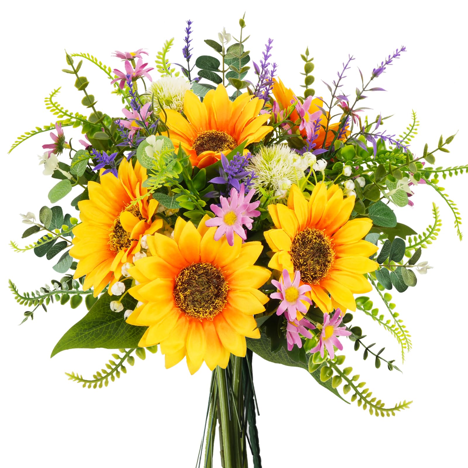 Photo 1 of HUAESIN Artificial Flowers Faux Sunflower Bouquets Spring Fake Wildflowers Summer Silk Sunflowers Floral Arrangements for Home Kitchen Office Table Centerpieces Wedding Party Cemetery Flowers