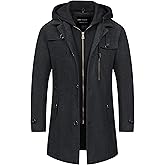 CREATMO US Men's Classic Pea Coat Wool Blend Trench Coat Windproof Business Overcoat With Detachable Hood