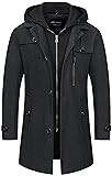 CREATMO US Men's Wool Coat Slim Fit Stand Collar