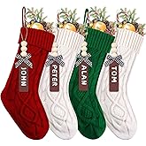 newnavat 4 Pack Personalized Christmas Stockings with Name Tags,18 Inch Cable Knit Christmas Stockings Bulk Large Cable Knitted Stocking for Holiday Christmas Party Family Decor