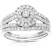 VIR JEWELS 7/8 cttw Diamond Wedding Engagement Ring Set 14K White Gold Prong Flower