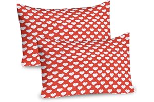 Ambesonne Valentine's Day Pillow Sham Set of 2, White Hearts on Vibrant Background Love Pattern for Romantic Couples, Quality Microfiber Bedding Item for All Seasons, 26" x 20", White Vermilion