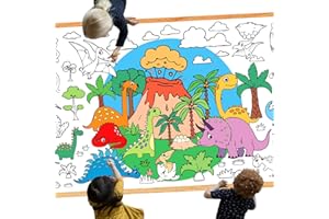 LEEZEAD Dinosaur Giant Coloring Poster, 30 x 72 Inches Large DIY Dinosaurs Coloring Tablecloth Dinosaurs Coloring Tablecover Dinosaur Themed Color-in Activities Games for School Home Birthday Party Supplies