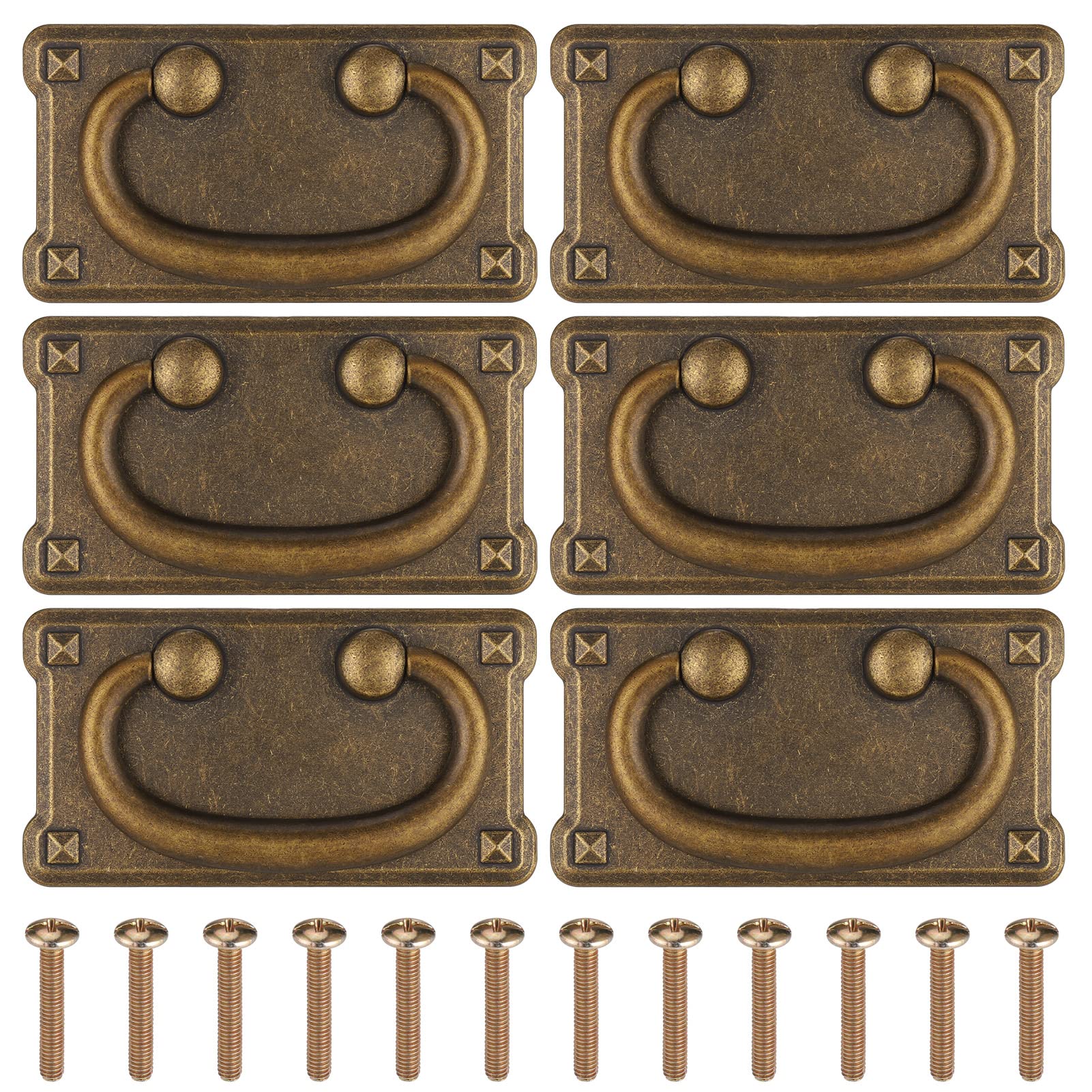 Kssvzz Vintage Drawer Handles, 6PCS Antique Coffee Bronze Drawer Ring Pull Handles, Zinc Alloy Vintage Rectangle Pull Handles for Cupboard, Cabinet, Wardrobe
