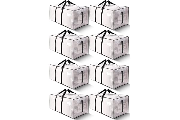 HOMESURE Supports 200lbs Heavy Duty Moving Bags - Strong Zipper & Wrap-Around Handles - Water-Resistant Storage Totes, Durable Alternative to Moving Boxes - 8 Pack - Semi-Transparent
