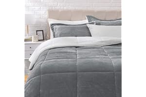 Amazon Basics 3 Piece Bedding Set, Micromink Sherpa, Ultra-Soft, Warm All Season Comforter, King, Charcoal, Solid
