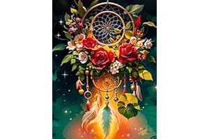 AXQUILON 5D Dream Catcher Diamond Painting Kits for Adults Beginners,DIY Colorful Dreamcatcher Flowers Diamond Art,Full Round Drill Diamonds Gem Art Kits,Home Wall Decor 12x16 Inch