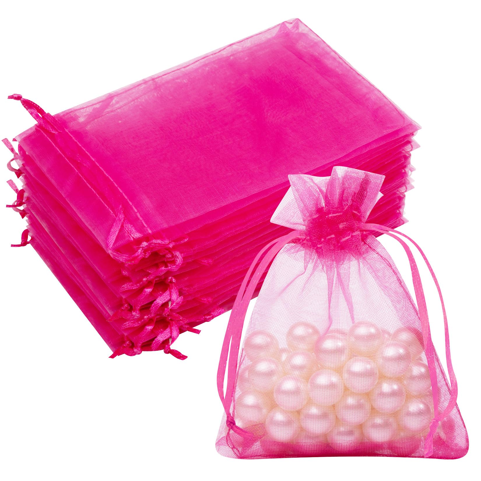 Photo 1 of Crweety 50 Pcs Hot Pink Organza Bags, 3x4 Inch Small Mesh Bags Drawstring Jewelry Pouch Gift Bag Goodie Bag for Wedding Party Favor