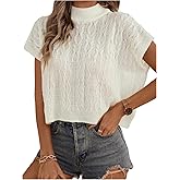SOLY HUX Women's Short Sleeve Sweater Mock Neck Cable Knit Pullover Loose Casual Fall Tops