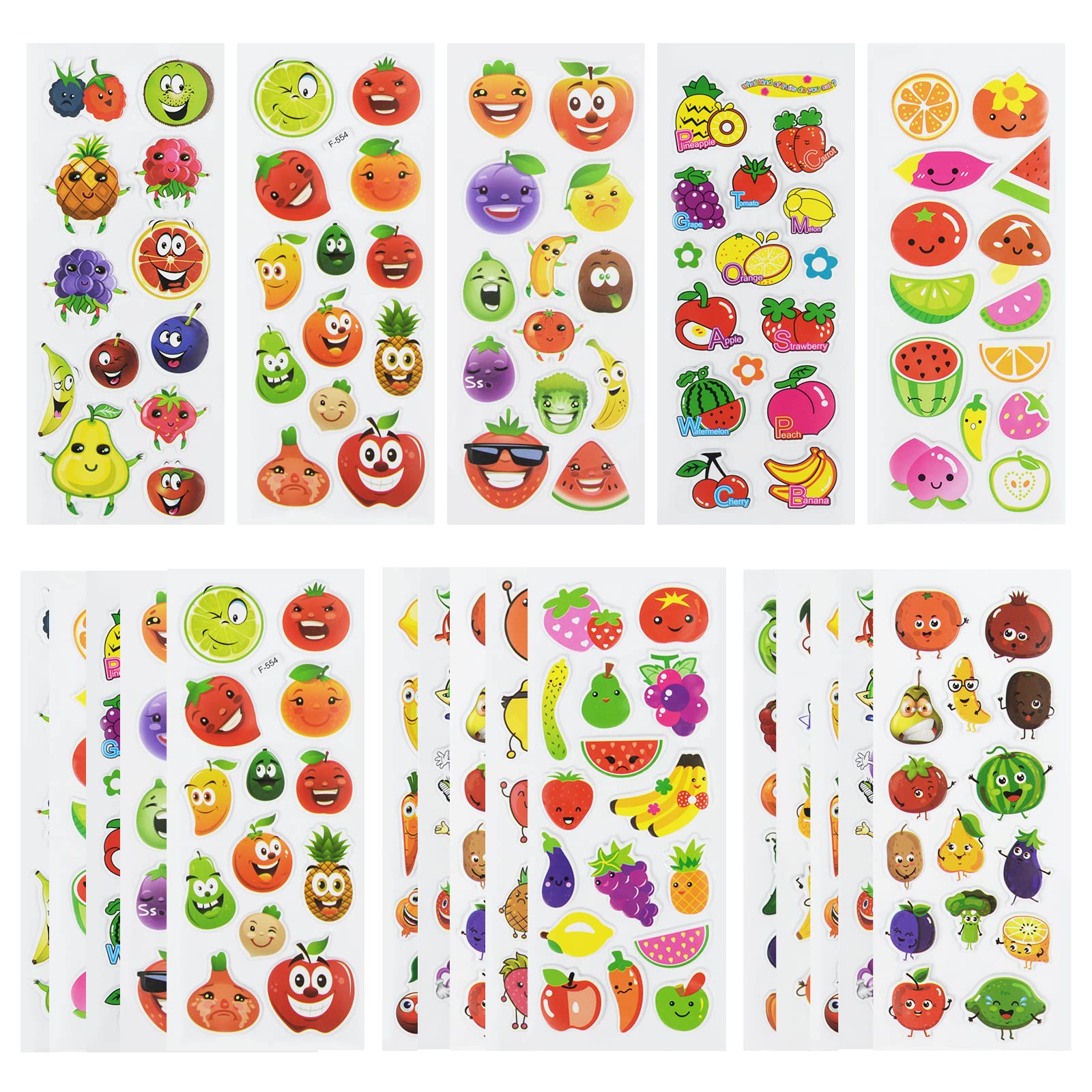 Photo 1 of 24 Sheets(350+) Fruit 3D Puffy Stickers for Toddlers Kids, Bulk Preschool Sticker Sheets for Reward, Craft, Scrapbooking