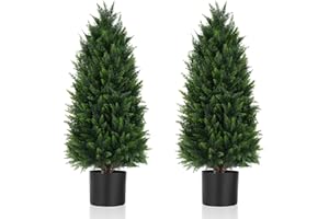 Yangrass Artificial Topiary Cedar Trees, 2 Pack 3FT Artificial Cedar Pine Tree Potted UV Rated Plant Fake Plants Tall Artificial Plants Shrubs for Indoors Outdoors