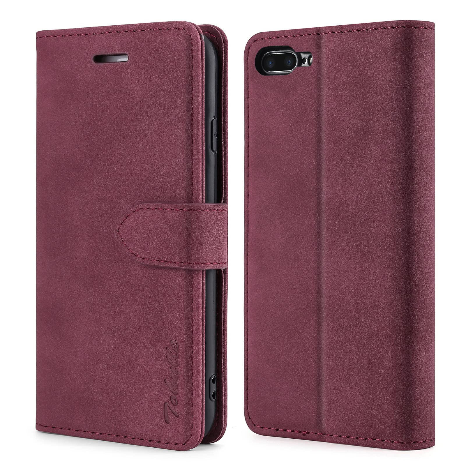TOHULLE Case for iPhone 7 Plus iPhone 8 Plus, Premium PU Leather Wallet Case with Card Holder Kickstand Magnetic Closure Flip Folio Case Cover Compatible with iPhone 7 Plus/8 Plus - Red