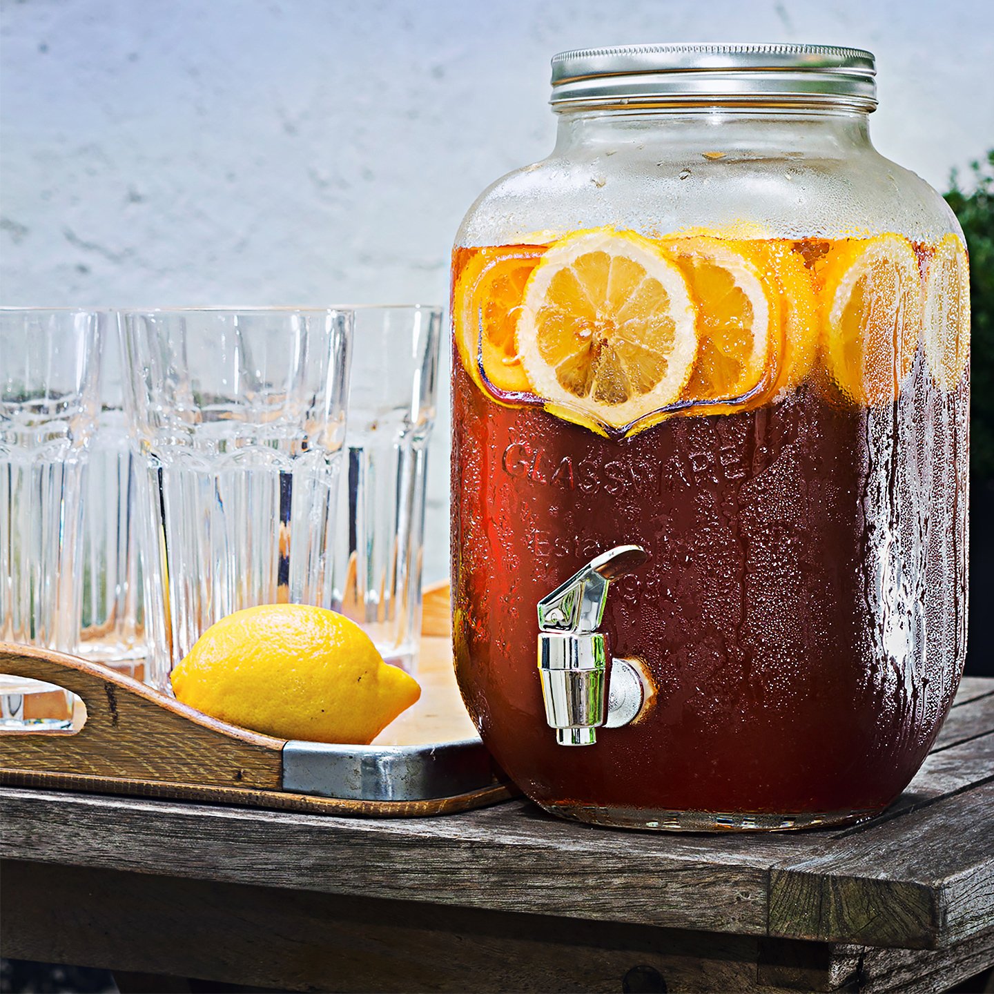 Mason Jar Glass Beverage Dispenser with Metal Lid, 1 Gallon Buy Online