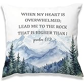 MNASAIOO Christian Mountain Woods Decorative Throw Pillow Covers, Bible Verse Scripture Psalm 61:2 Pillows Covers, Religious Rustic Watercolor Pillow Cases Decor for Prayer Room Couch Bedroom 18x18in