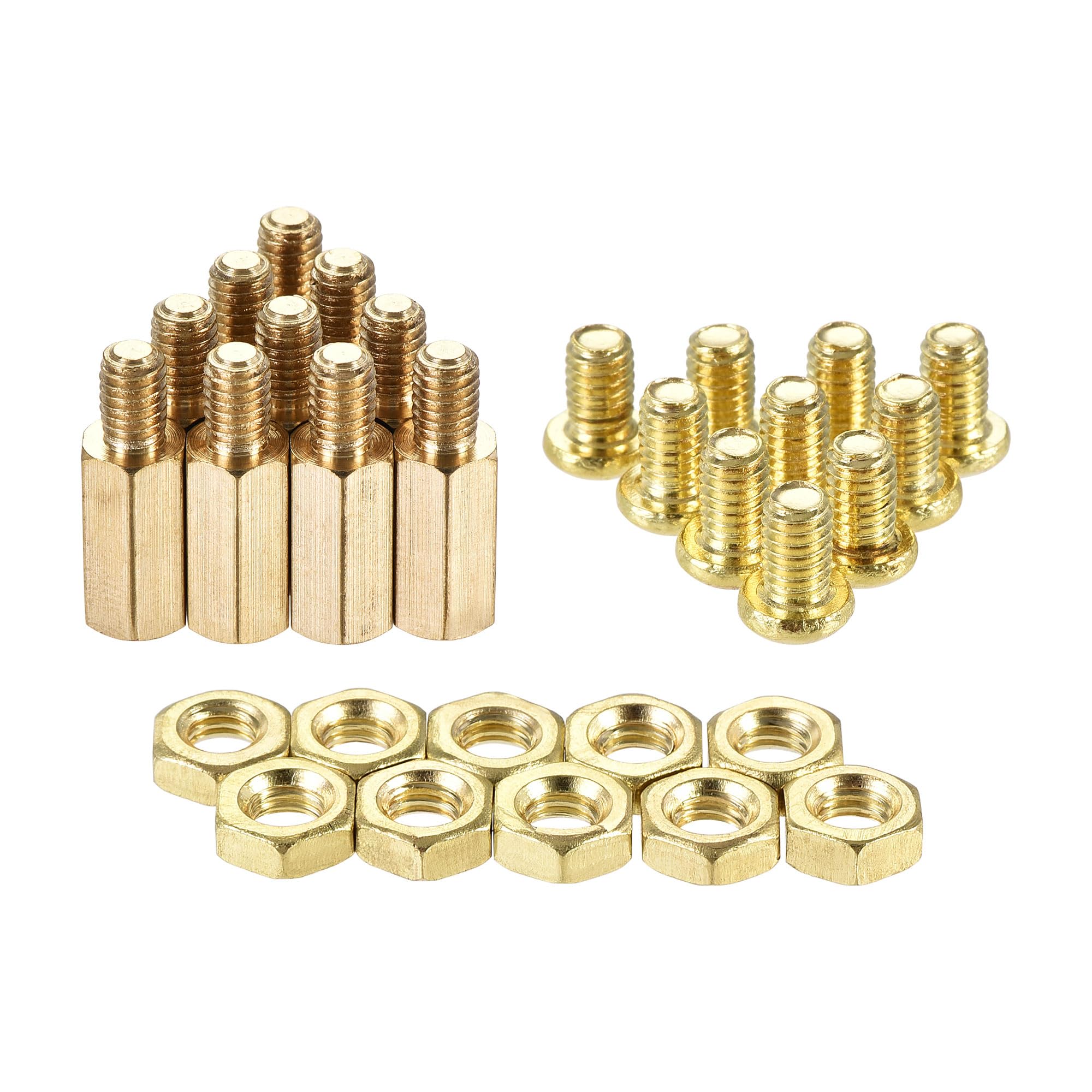 sourcing map M4 Hex Brass Standoff Spacer 12mm+6mm Male-Female Threaded Pillar Screw Nut Kit for PCB Motherboard Computer Circuit Board, 20 Sets
