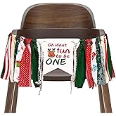 UDOTE Christmas One High Chair Banner - Oh What Fun To Be One Banner For Girls And Boys First Birthday Decoration,Designed Specifically For Baby's First Birthday Christmas Decorations