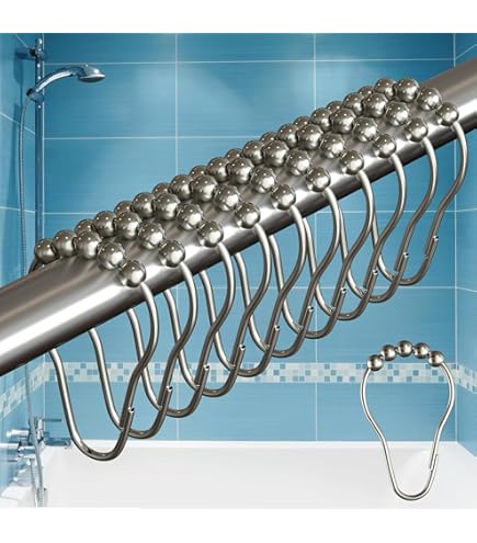 MitoVilla 12-Pack Orange Rolling Ball Shower Curtain Hooks - Stainless Steel Rust-Proof Rings