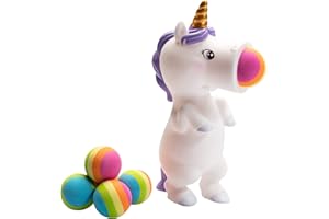 Hog Wild White Unicorn Popper Toy - Shoot Foam Balls Up to 20 Feet - 6 Rainbow Balls Included - Age 4+
