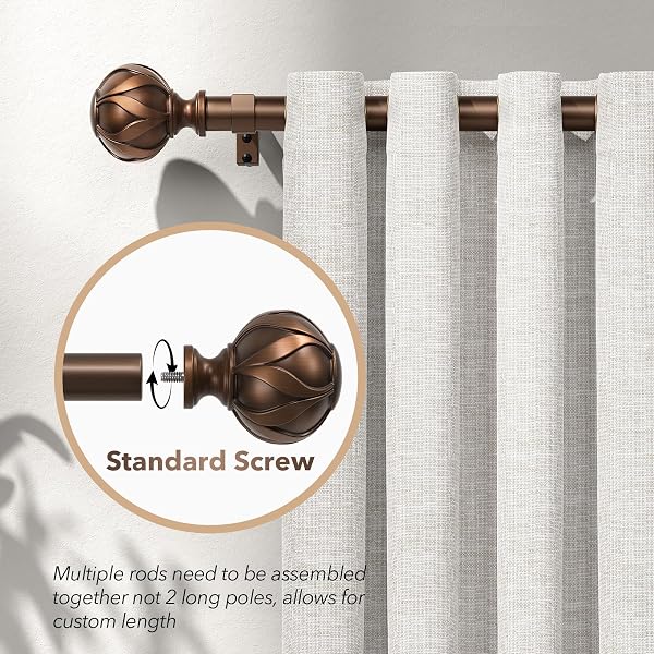 PESENP ANTIQUE BRONZE CURTAIN RODS FOR WINDOWS 48 TO 84 INCHES, 1″ ADJUSTABLE HEAVY DUTY ANTIQUE WINDOW CURTAIN ROD WITH EUROPEAN VINTAGE FLORAL FINIAL, VINTAGE DECORATIVE DRAPERY RODS FOR BEDROOM