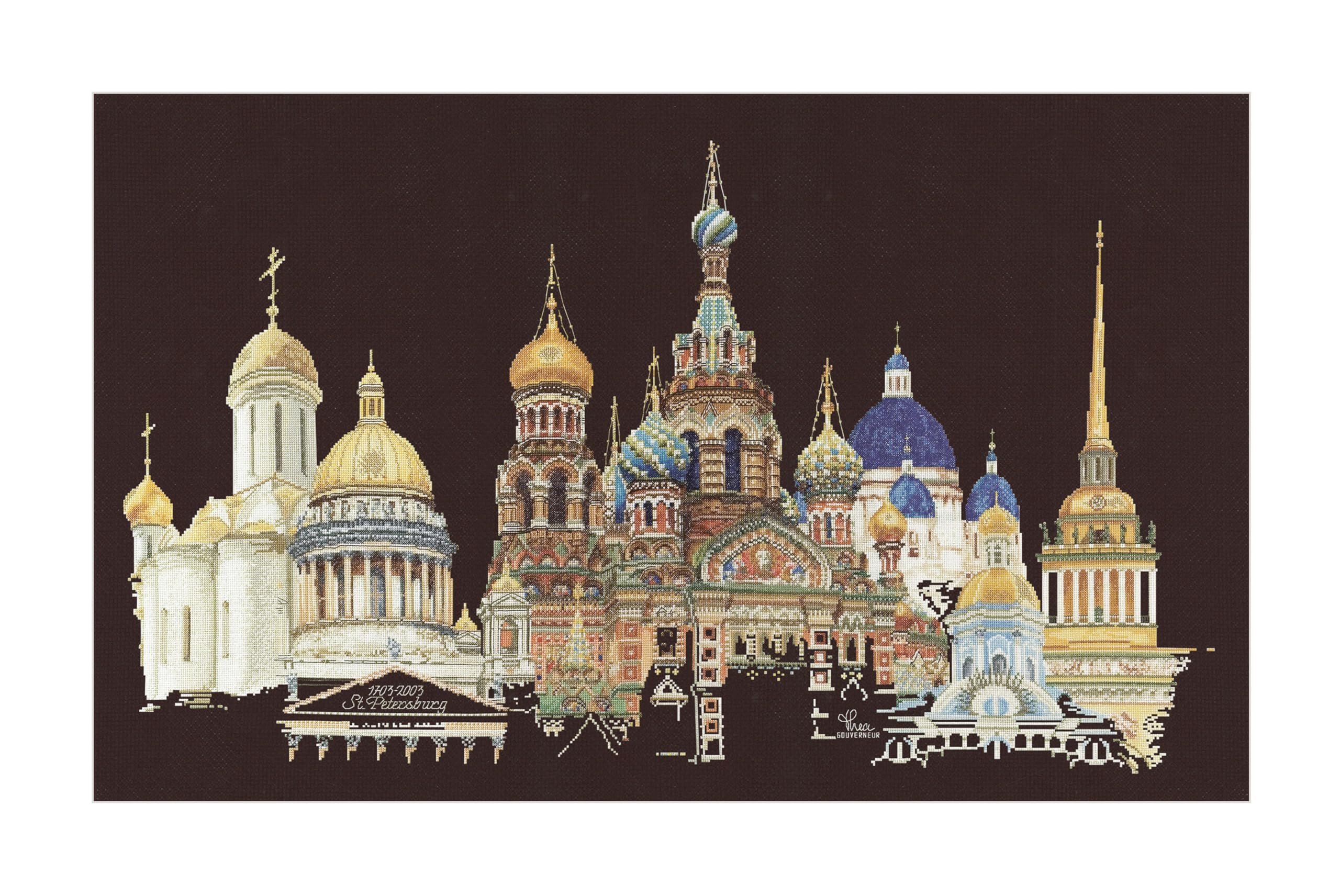 Thea Gouverneur - Counted Cross Stitch Kit - St. Petersburg - Aida Black - 18 count - Embroidery Kit for Adults - DMC Embroidery Threads and other Cross Stitch Supplies Included - 430.05