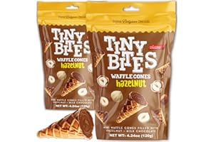 BEEMAX Tiny Bites - Crispy Mini Waffle Cones Treats - Premium Belgian Chocolate, 4.24 oz Bag (Pack of 2) - Delicious Variety of Flavors, Perfect Snack, Dessert, or Ice Cream Topping (2 Pack, Hazelnut)