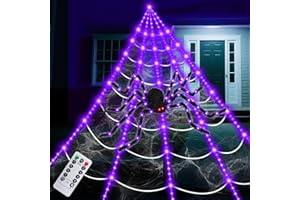 EVERPETAL 16.4 X 15.8Ft Giant Spider Web Halloween Decorations with 250 LED Lights, Halloween Spider Web Outdoor with 5Ft Large Spider, 3.53 Oz Stretch Web and 20 Small Spiders for Yard House Party Decoration