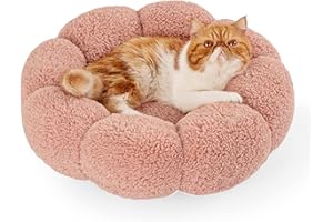 LE SURE Lesure Calming Cat Beds for Indoor Cats - Cute Flower Pet Beds in Teddy Sherpa Plush, Donut Round Fluffy Puppy Bed, Non-Slip Extra Small Dog Bed Fits up to 15 lbs, Machine Washable, Pink 20"