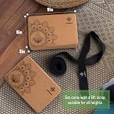 Overmont Cork Yoga Blocks 2 Pack with 8ft Strap Natural 9x6x3'' view 3