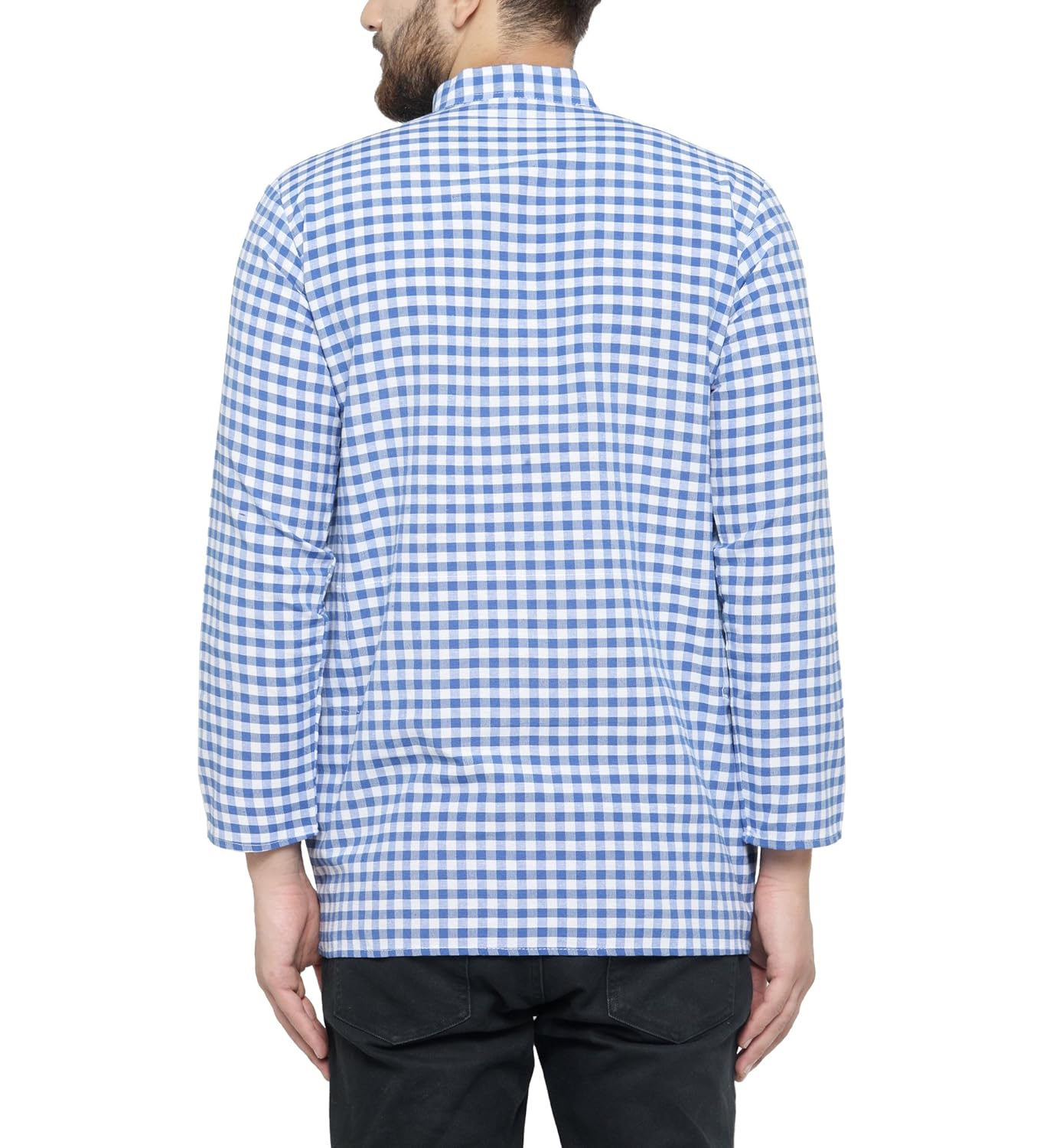 jainish men's cotton check short kurta (sk_210black)