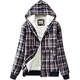 Shawnda Women's Flannel Casual Plaid Full Zip Up Sherpa Lined Hoodie Jacket Coat with Pockets