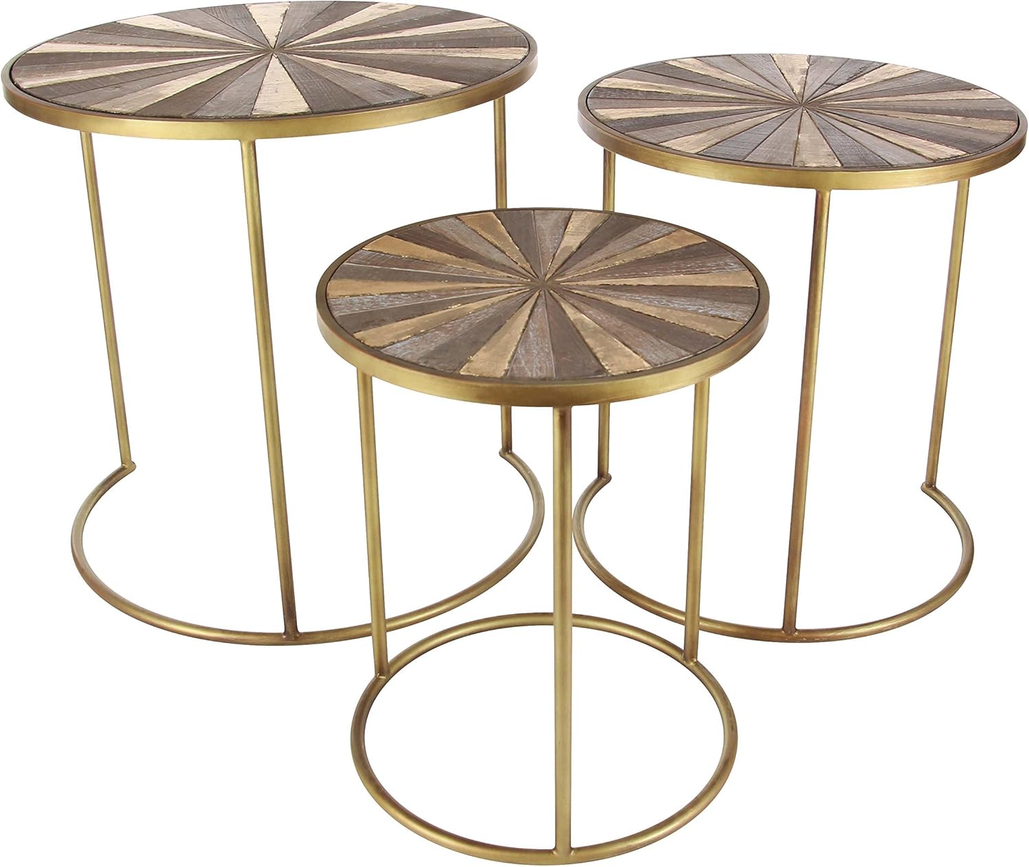 Deco 79 19"x 21" x 23" Metal And Wood Accent Table (Set Of 3), 19" x 21" x 23", Light Dark Brown/Gold: Furniture & Decor