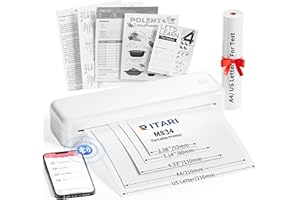 Itari M834 (Upgrade) Portable Printer Wireless, 300 dpi Inkless Printer, Wireless Bluetooth Printer Supports Thermal Paper 8.