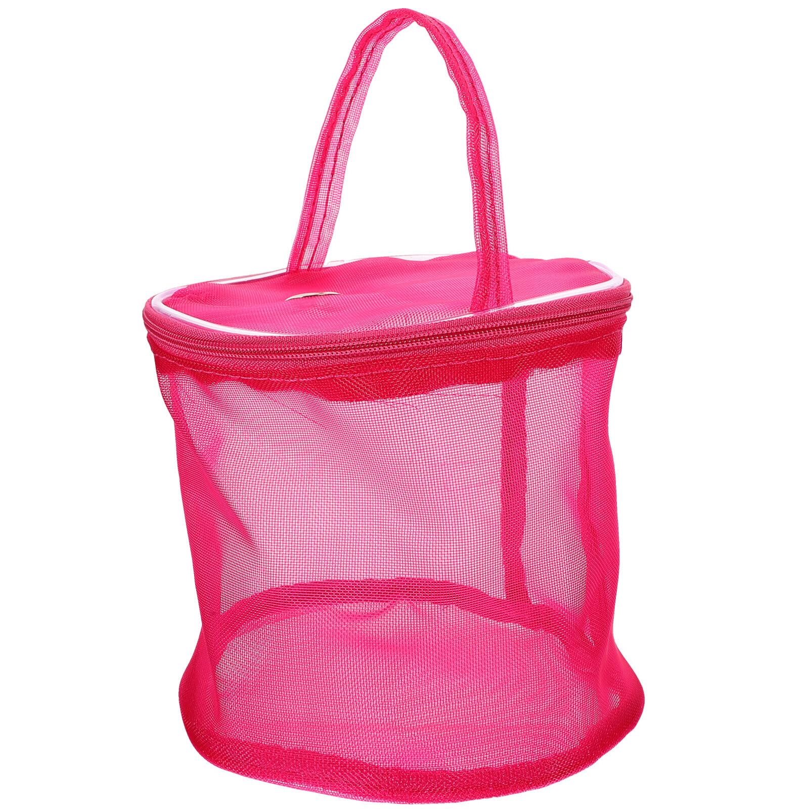 DOITOOL Knitting Woolen Yarn Storage Bag Crochet Hook Storage Bag Mesh Nylon Handle Bag (Rosy) Storage Pouch for Traveler