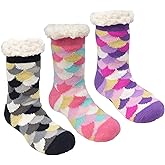 FENELY 3 Pairs Winter Kids Fuzzy Slipper Socks 2-4/4-6/6-8 Girls Boys Thermal Warm Non-Skid,Gifts for Christmas Stocking