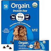 Orgain Organic Vegan 10g Protein Bars, Chocolate Chip Cookie Dough, 12 Pk | Plant-based protein, low calorie healthy snacks, gluten free, non-GMO, no soy or lactose ingredients, 1.41 oz bars