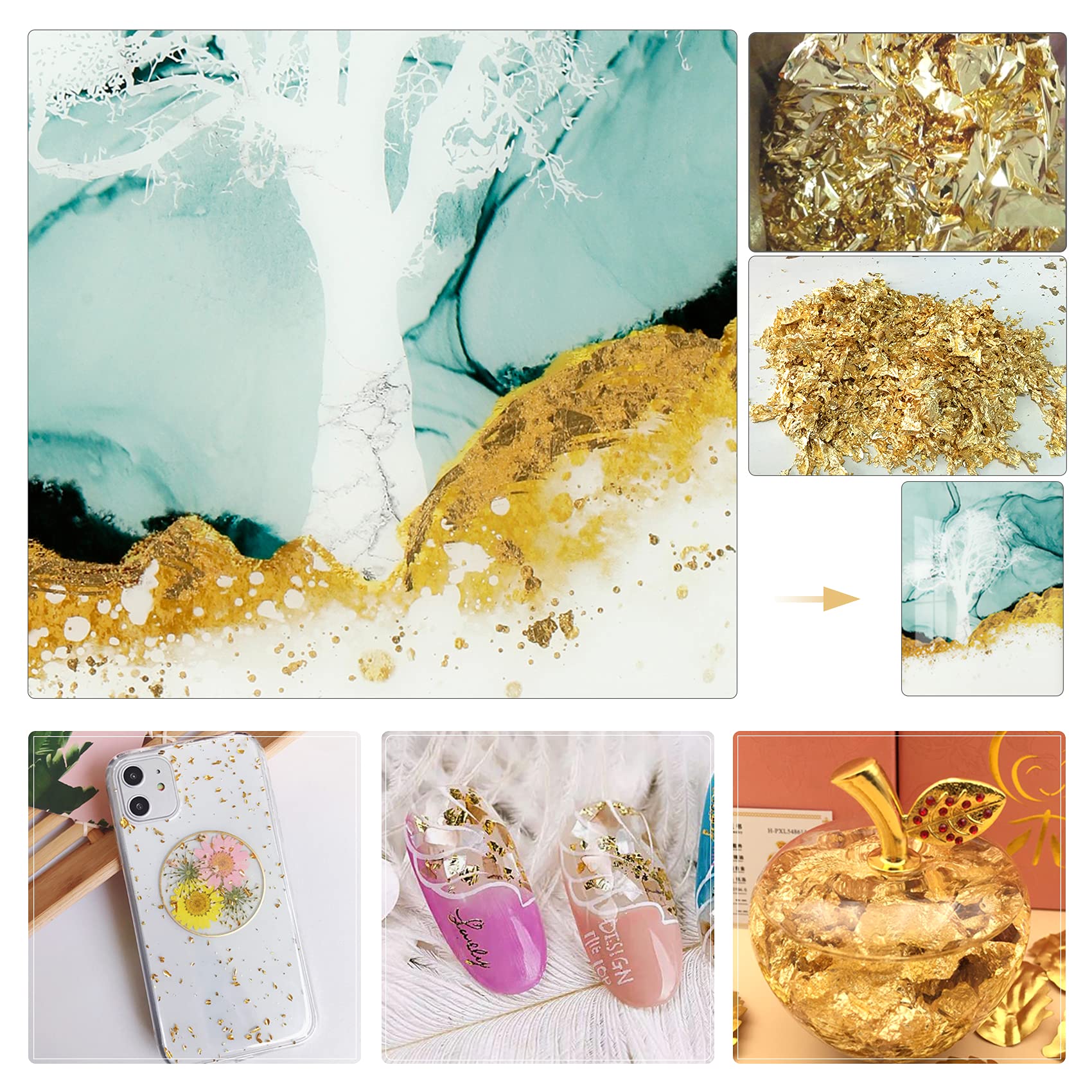 Yuegit 100 Pieces Imitation Gold Leaf Sheets : Gold Foil Sheets for Craft Gilding Art Decoration Home Decoration Paintings and Furnitures 5.5X5.5 Inch (Gold)