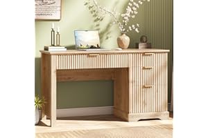 Bonvache Fluted Executive Desk with Drawers, Wood Computer Desk with Ample File Drawer, Home Office Desk with Storage for Stu