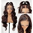 MITIMES 13x6 Brown HD Glueless Synthetic Lace Front Wig Preplucked Ready to Wear Go 24inch Long Body Wave Synthetic Lace Front Wigs For Black Women, Chololate Dake Brown Lace Front Wigs