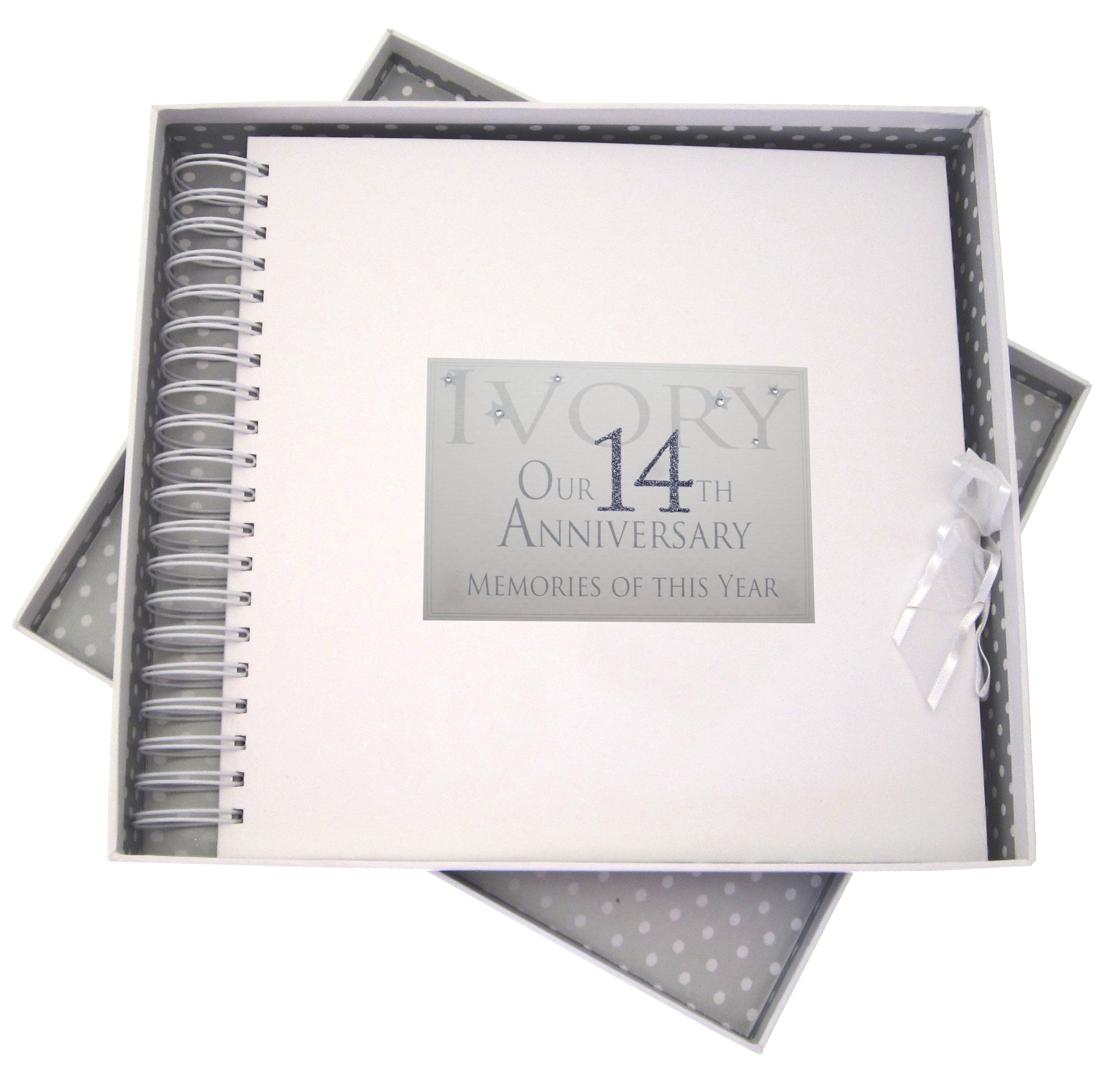 White Cotton Cards 14th Ivory Anniversary Year, Card & Memory Book, Glitter & Words, Wood, 27x30x4 cm