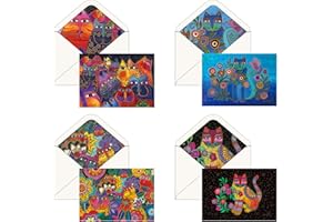 RainCaper Laurel Burch Keepsake 5x7 Blank Stationery Greeting Note Cards With Decorative Envelopes, Gift Boxed Set of 16 | 300 GSM Cardstock (Laurel Burch Cats)