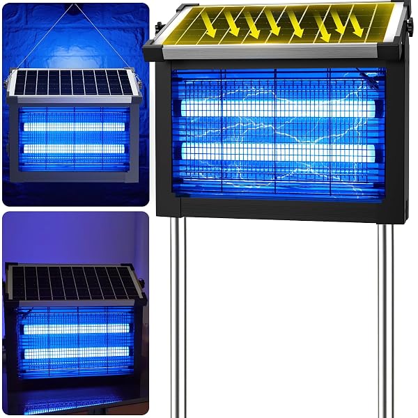 SOLAR BUG ZAPPER OUTDOOR, 4500V SOLAR MOSQUITO ZAPPER OUTDOOR WATERPROOF, 1/2 ACRE COVERAGE RECHARGEABLE ELECTRIC FLY ZAPPER, CORDLESS PORTABLE MOSQUITO TRAPS FOR BACKYARD, PATIO, CAMPING, INDOOR