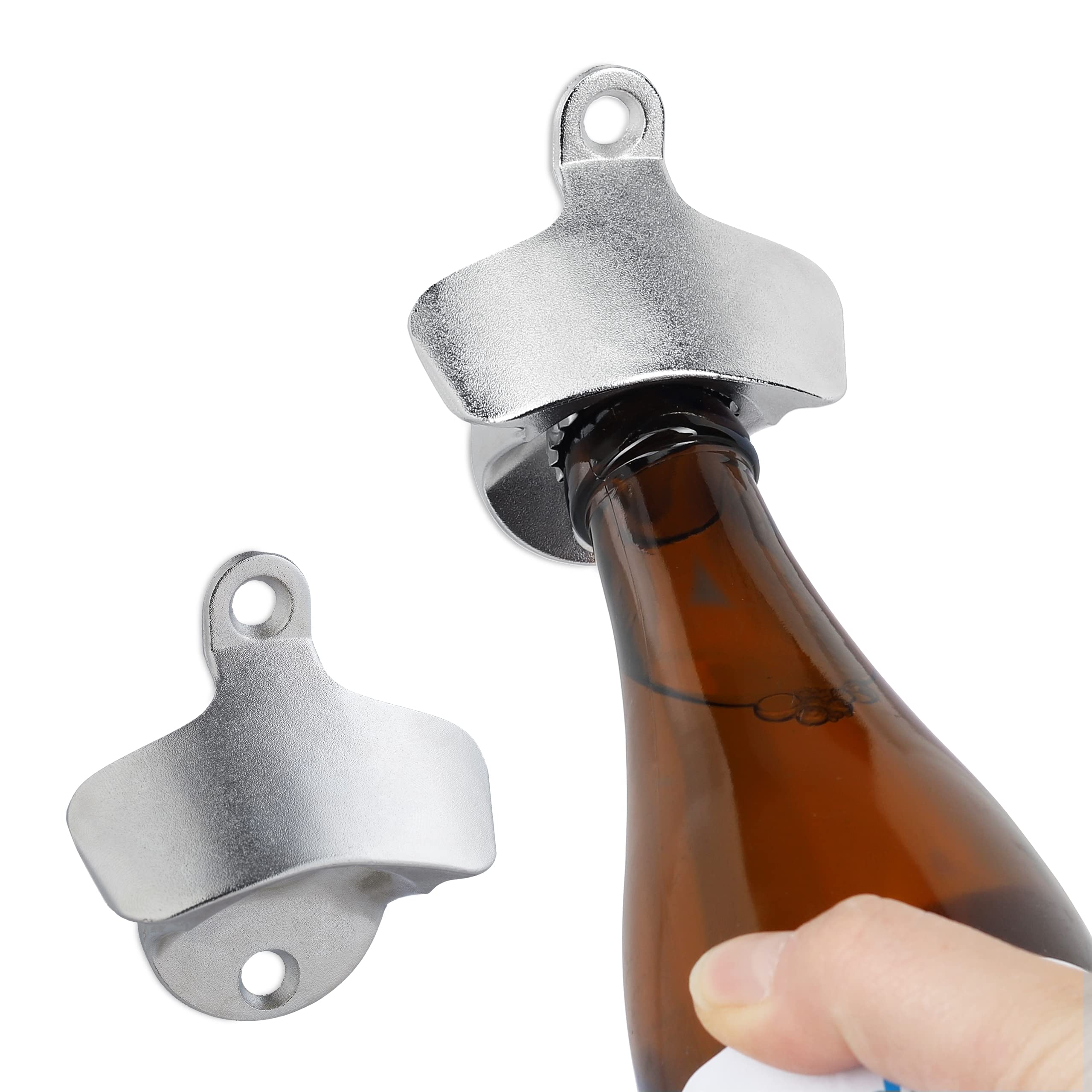 Relaxdays Wall Mounted Bottle Opener Set of 2, Sturdy Beer Bottle Opener, Secure to Wall, Beams Or Bars; Galvanized Metal, Silver